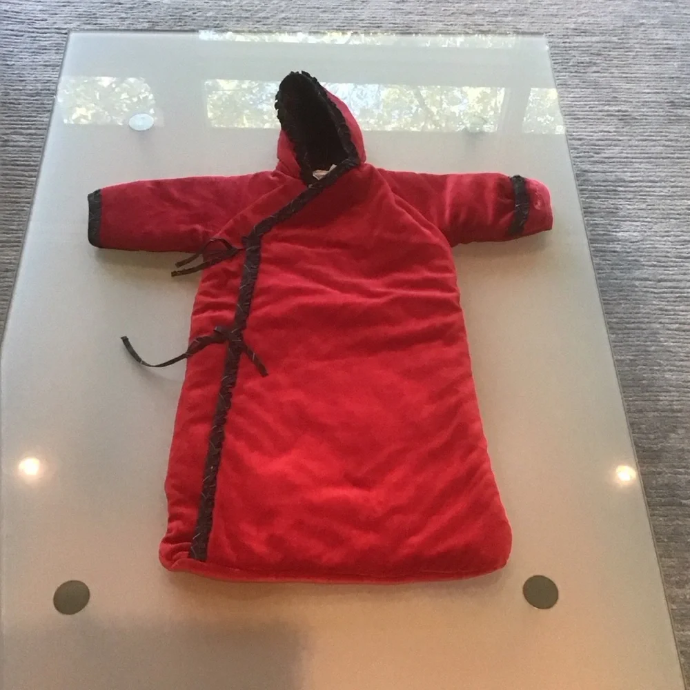 VTG Ralph Lauren Baby Bunting Sack‎ 9M Red Velvet Plaid Lined Hooded Christmas